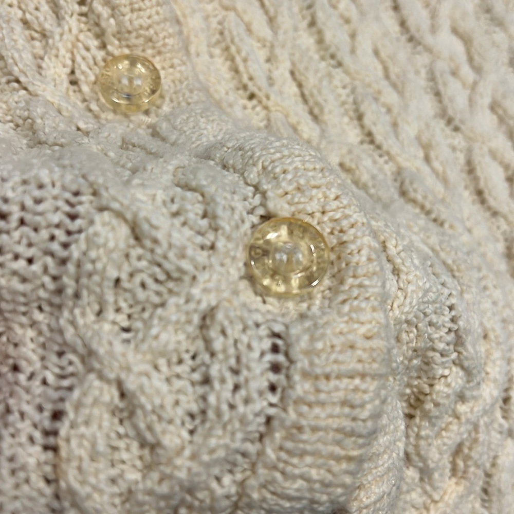VINTAGE LIZ CLAIBORNE LIZ GOLF CARDIGAN CABLE KNIT SWEATER STRAW YELLOW SIZE M - Picture 6 of 12
